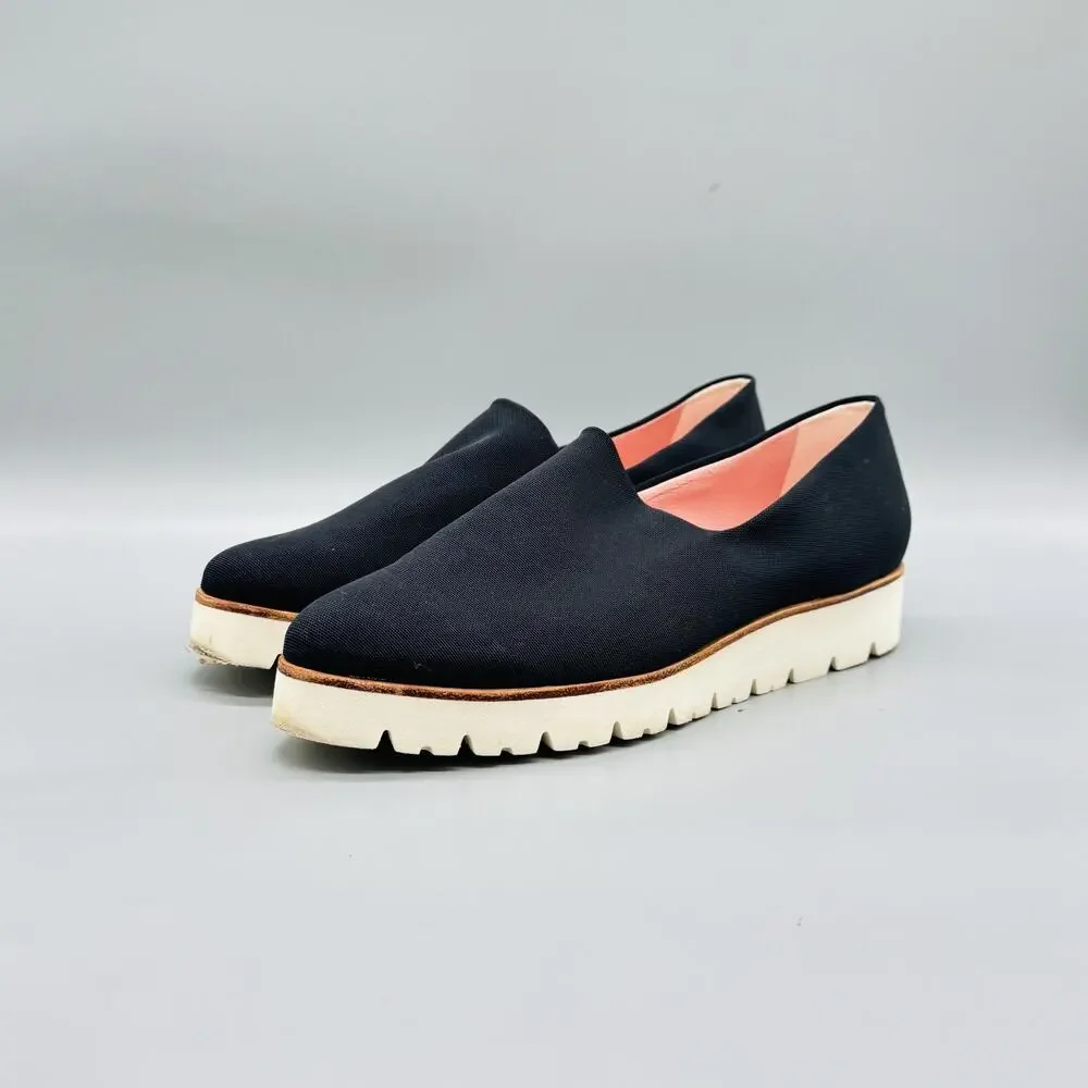 Pretty Ballerinas Shoes Womens 10 Black Platform Flats Loafer Microfiber